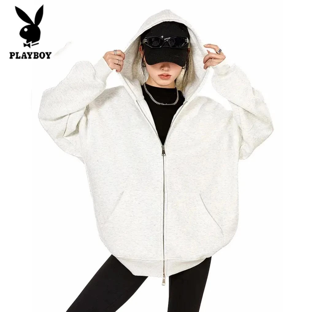 花花公子重磅开衫卫衣外套情侣时尚外套秋季款休闲百搭连帽宽松