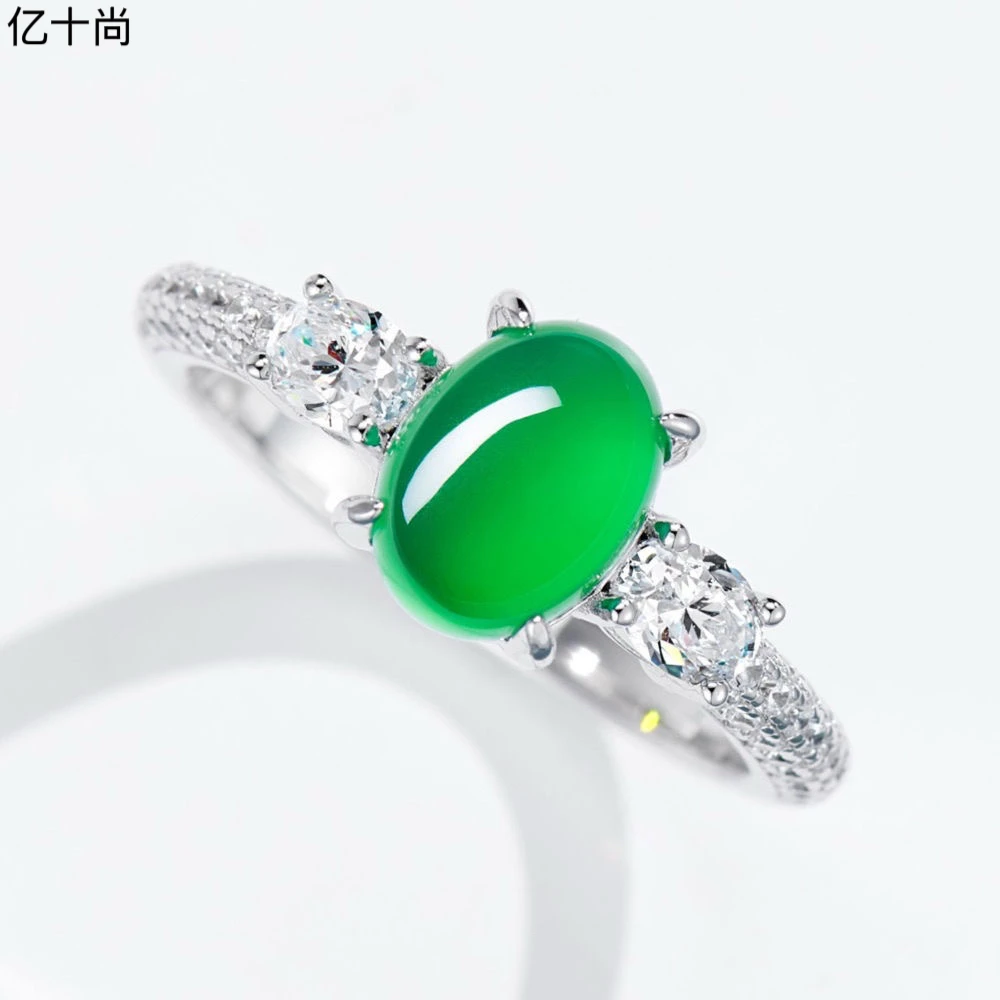 925银莫桑石戒指 G 简约 双钻 小蛋面绿萃银戒指不掉色  FMCY068