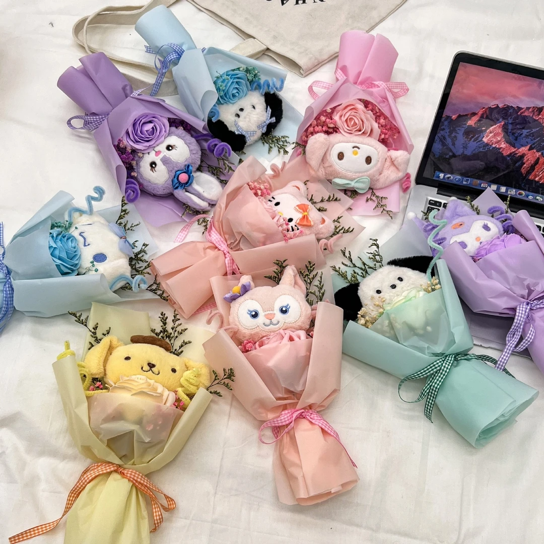 新款香皂花公仔玩偶花束库洛米小捧永生花毕业七夕情人节礼物批发