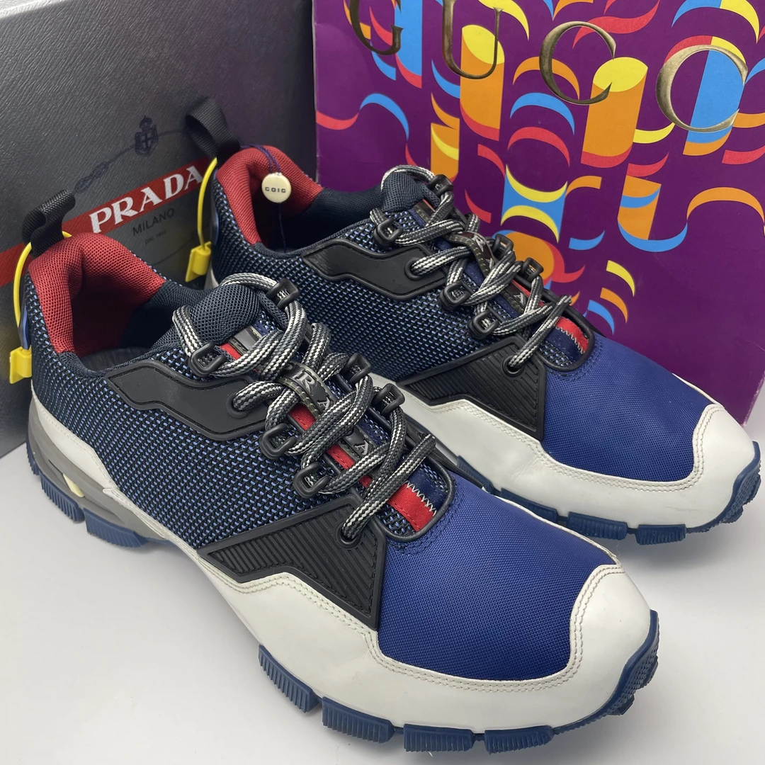 95新 Prada/普拉达 /42欧码 /二手男士 休闲时尚织物帆布蓝色板鞋