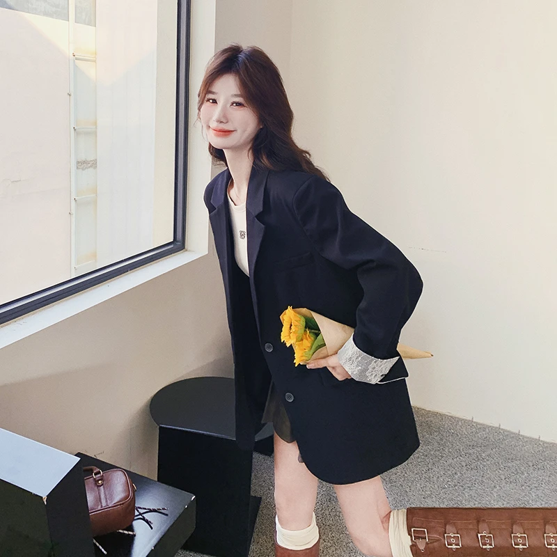 炸街黑色小西装女小个子春秋2025新款高级感显瘦个性别致西服外套