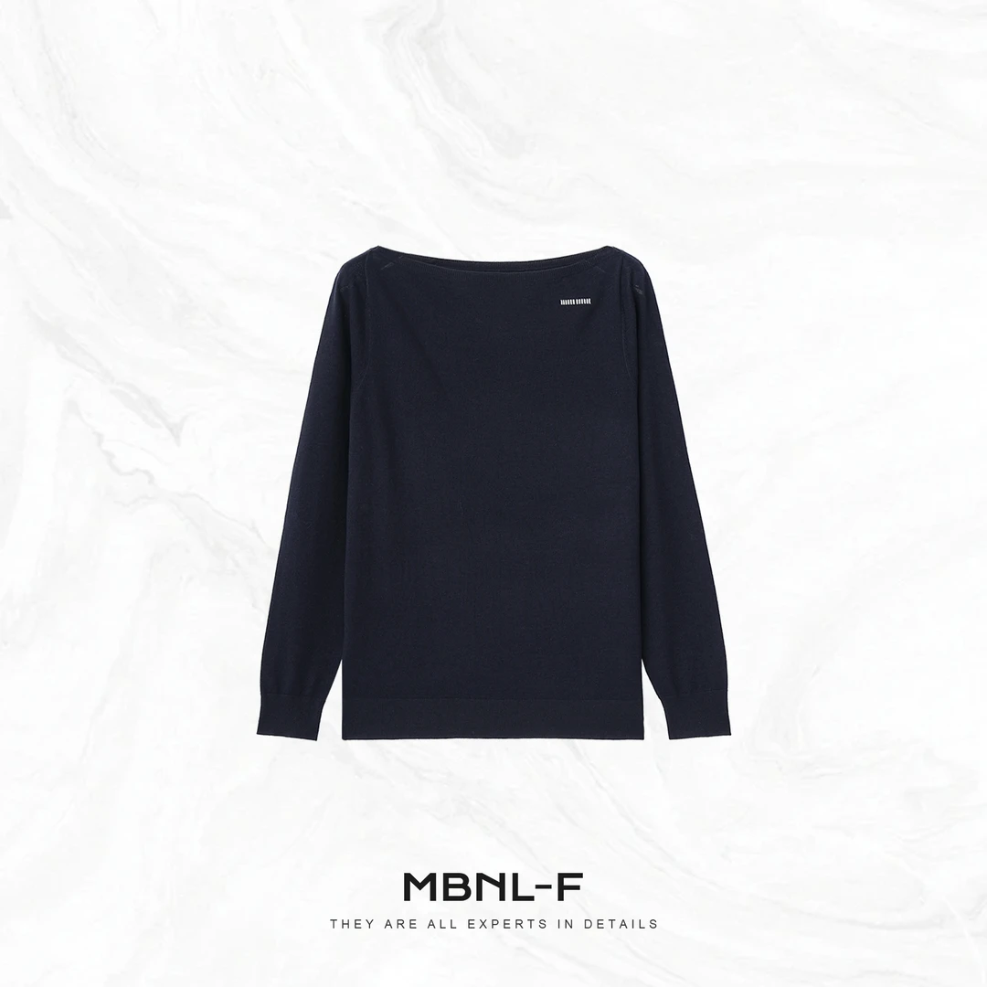 MBNL-F “缪系一字肩” 经典极简长袖羊毛针织T恤 秦磊JN-MY637
