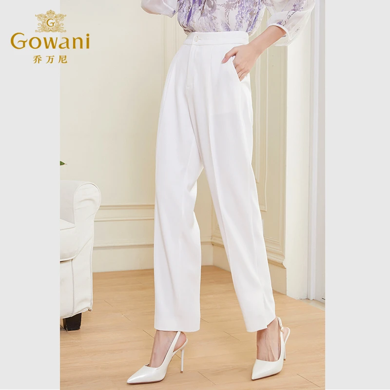 乔万尼女裤子秋薄款白色年显瘦宽松小个子百搭长裤DF2F428