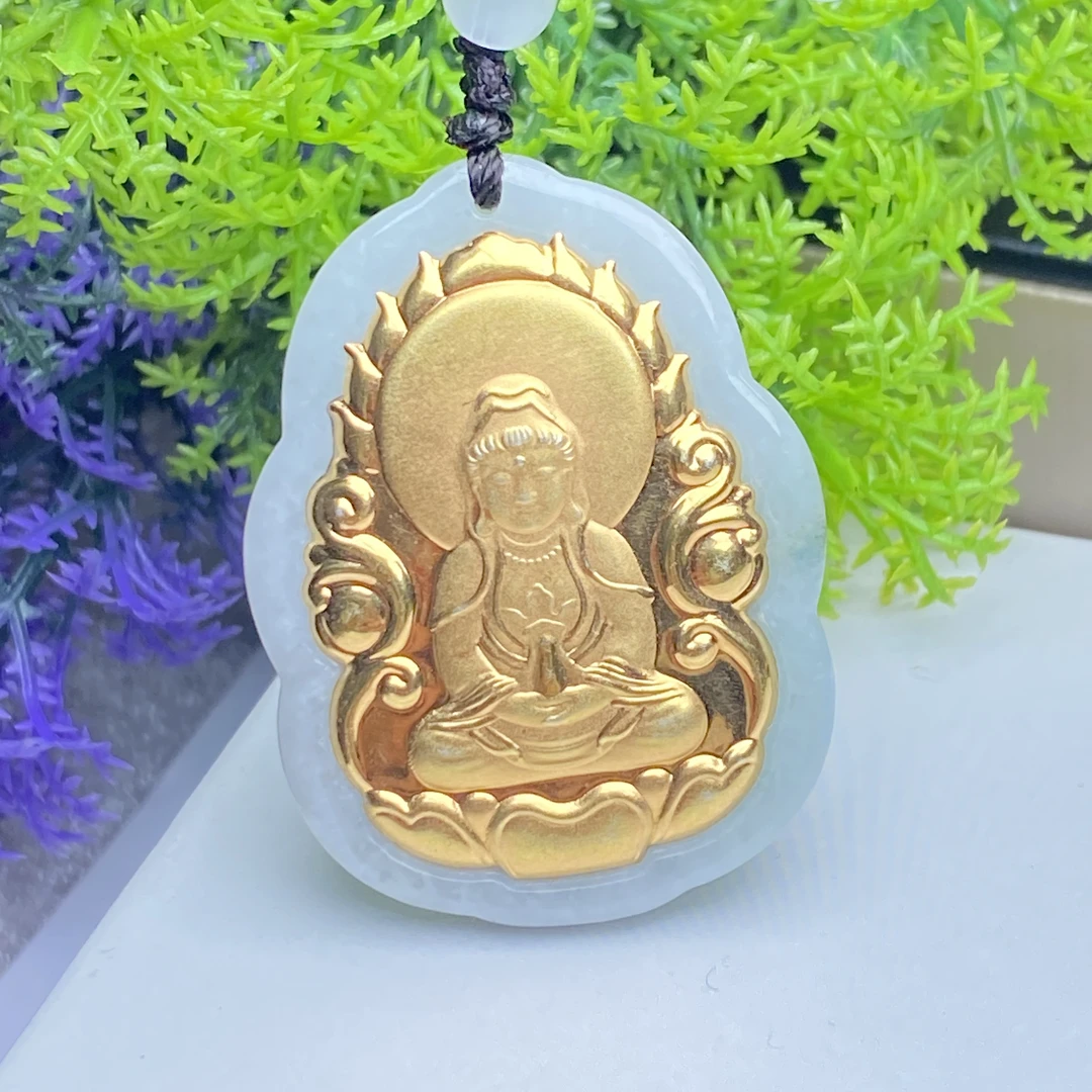 （梁总推荐）黄金 真金翡翠玉观音时尚大气男款吊坠