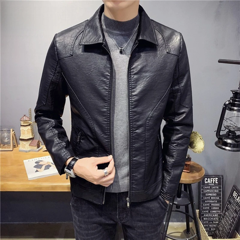 男士皮衣秋冬款潮流机车服休闲翻领痞帅皮夹克外套朋克