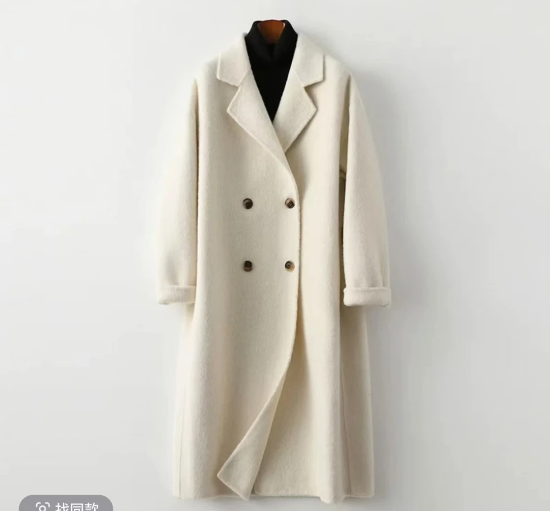 （非图片款）中长款女毛呢外套白灰色大衣气质排扣轻奢宽松呢大衣