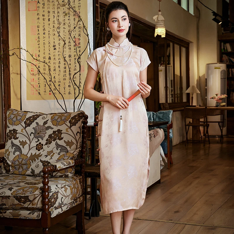 陌遇丨玉垒丨中国风夏季新款提花缎改良新中式旗袍连衣裙M256670