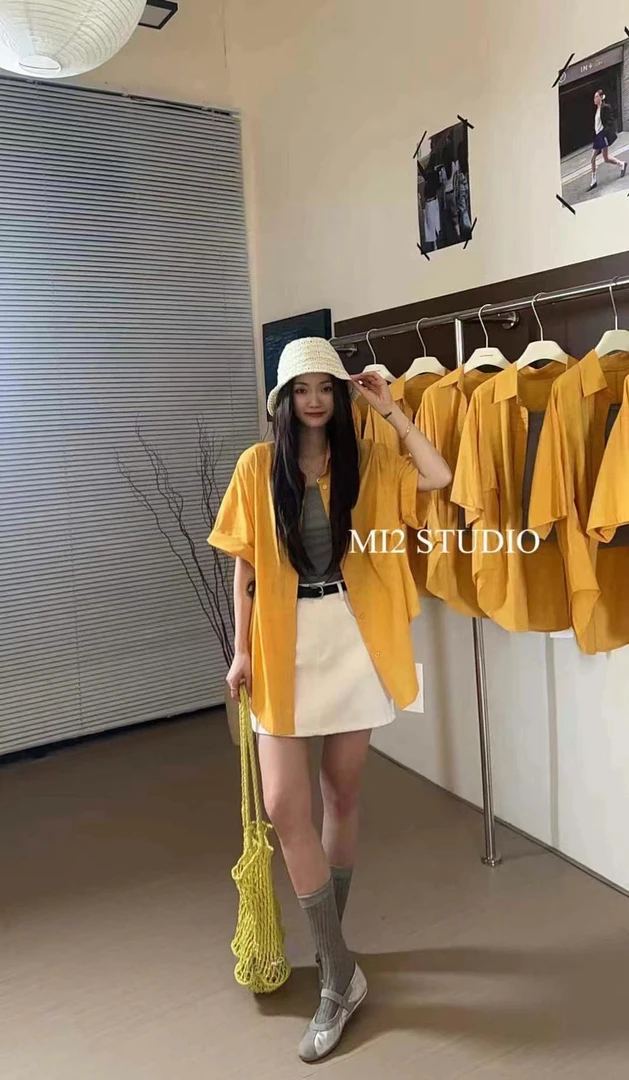 夏季短袖衬衫女款宽松慵懒风减龄宽松百塔时尚俩件套