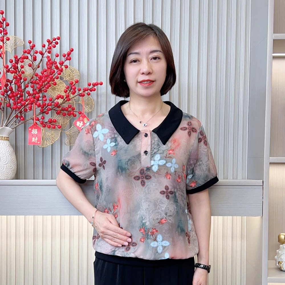 2025夏季新款时尚洋气减龄宽松显瘦气质翻领中老年妈妈装短袖上衣