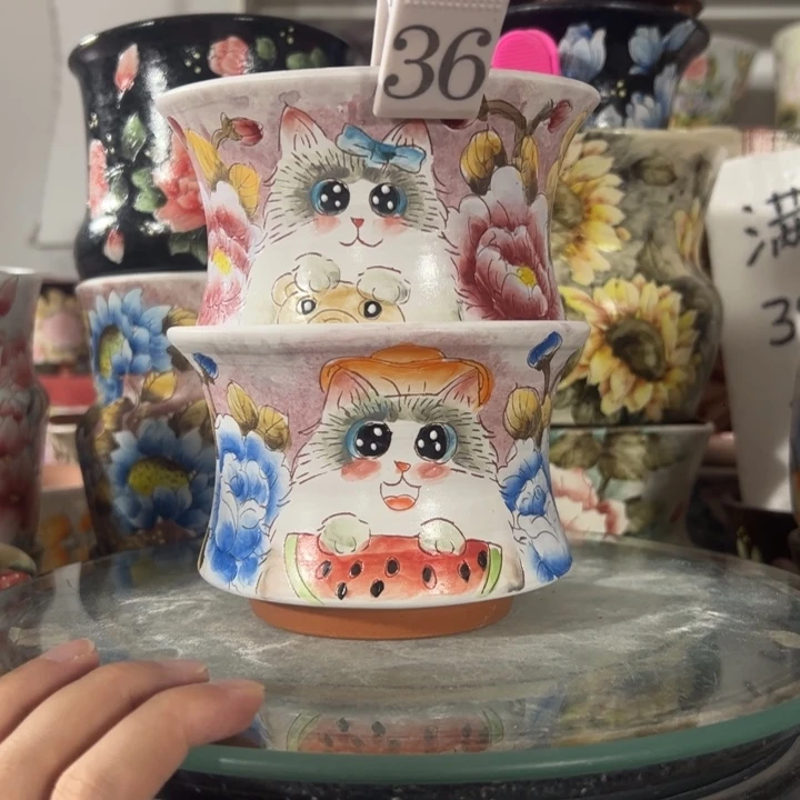 景德镇手绘花盆满38包邮偏远地区除外