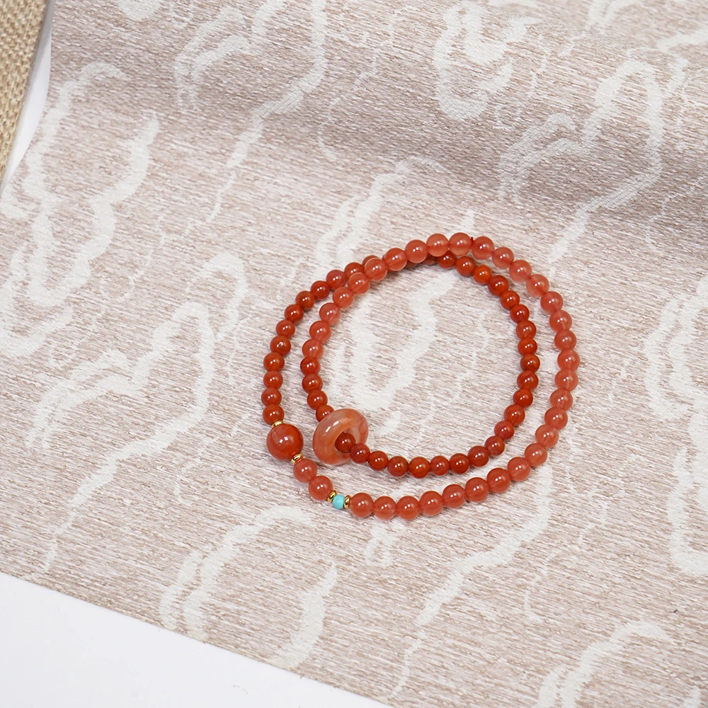 天然保山南红冰红双圈南红柿子红双拼精美手串QF-B77（多样性发一）