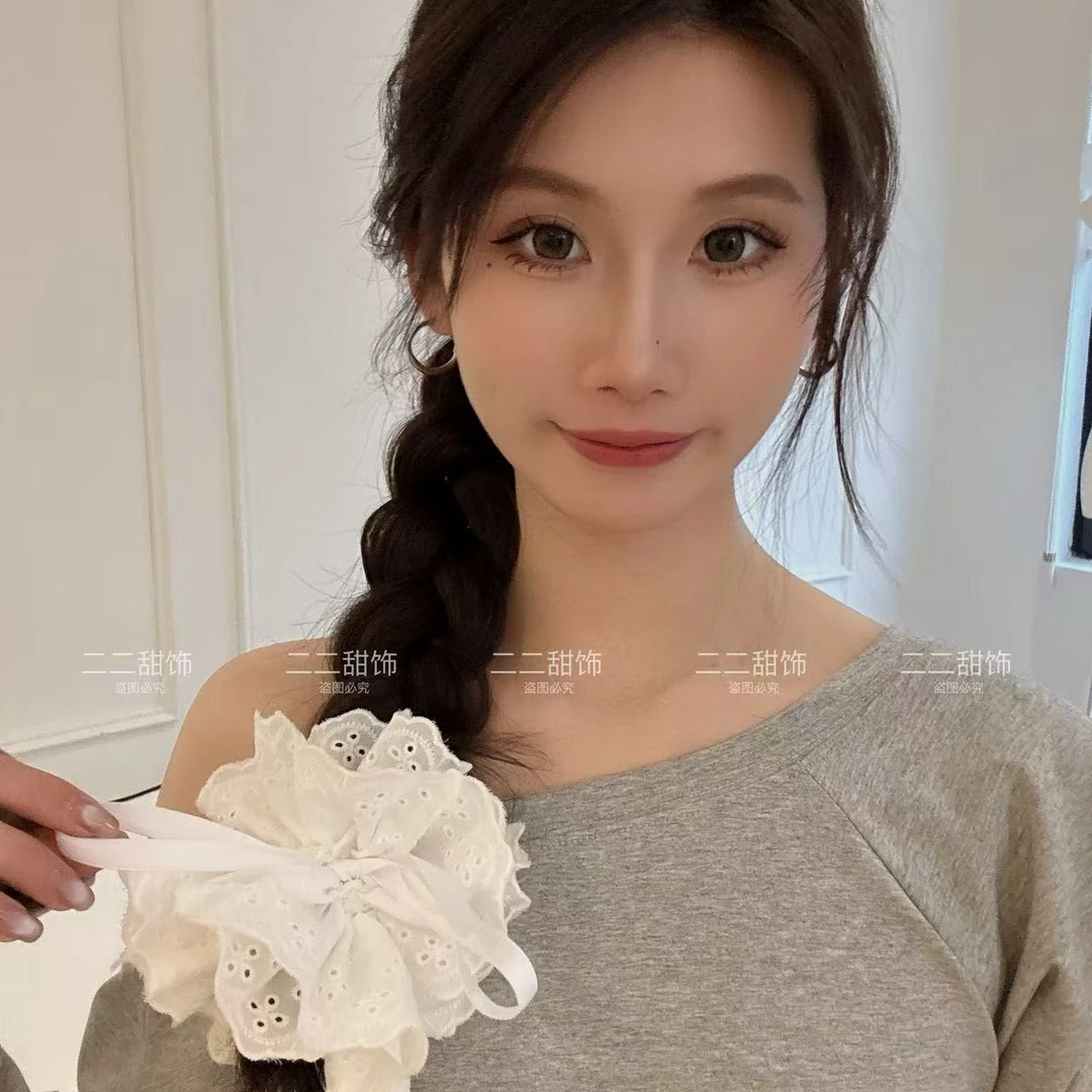 超仙四层蕾丝丝带花边大肠发圈抽绳式2025新款温柔扎马尾发饰