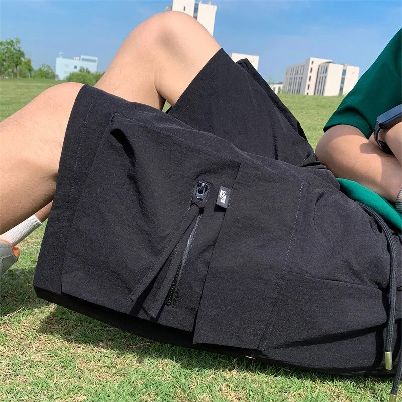 美式高街红色工装短裤夏季潮牌休闲宽松机能阔腿五分中裤沙滩裤衩