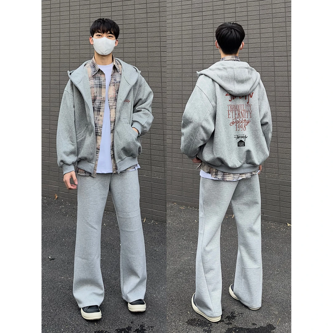 美式简约个性字母印花开衫连帽高领卫衣男女秋冬季百搭拉链外套