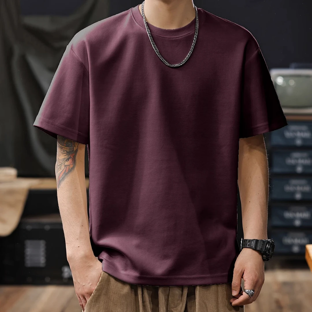 U&PURA300g重磅亲肤圆领短袖t恤男士夏季新款厚款大码半袖男款T恤