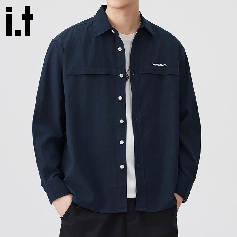 i.t:CHOCOOLATE宽松纯棉长袖衬衫男士2025秋冬季休闲舒适潮流上衣