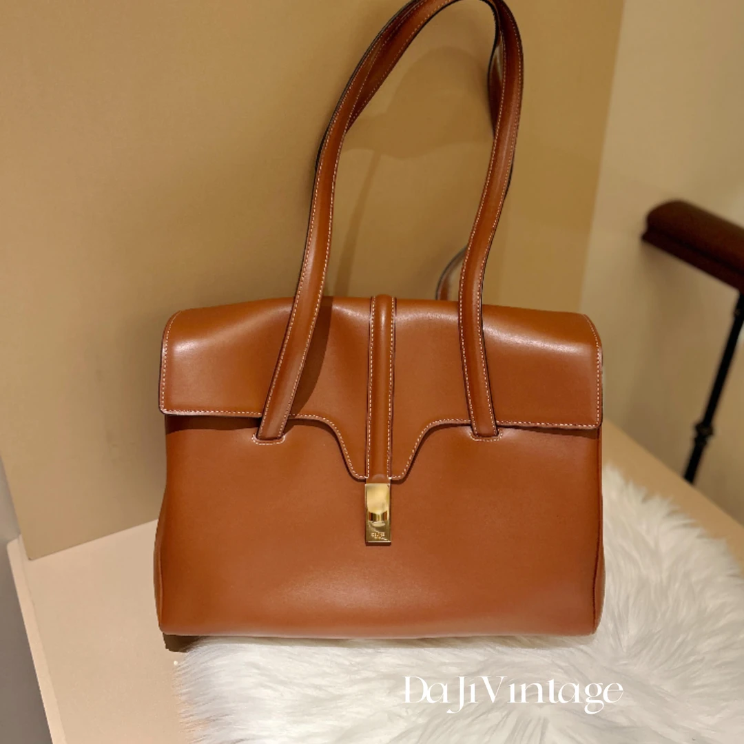 99新 Celine/思琳 大吉中古/Celine瑟琳16soft黄褐色牛皮中号斜挎