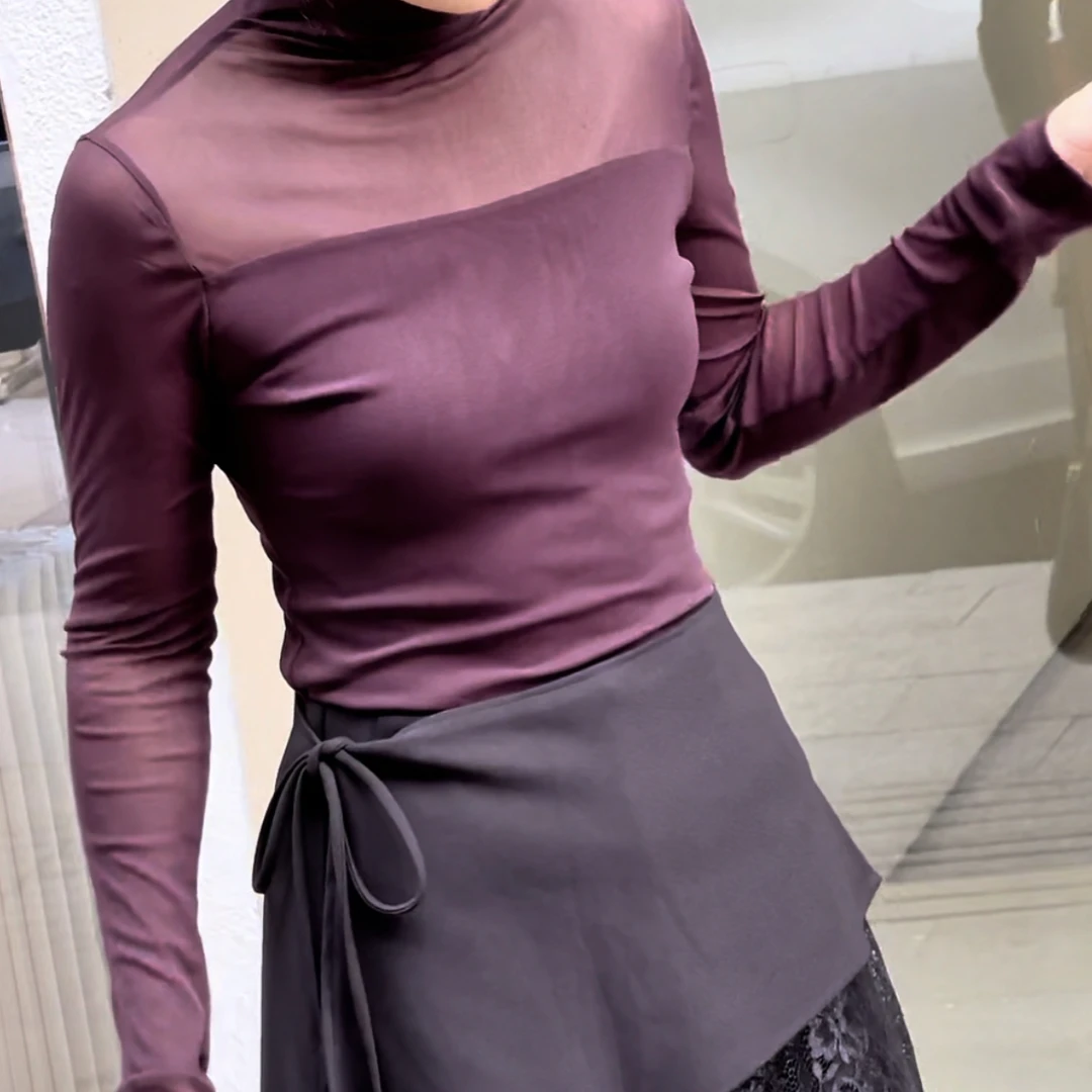 修身半高领秋冬打底衫女长袖2025春秋新款内搭外穿高级感上衣时尚