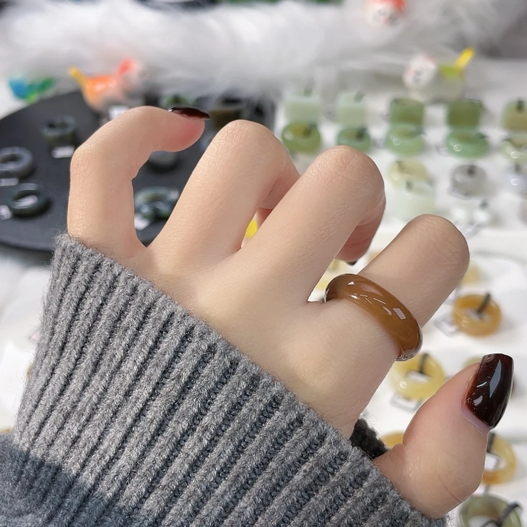 和田玉未镶嵌戒指k1 咖糖泥鳅背18.8