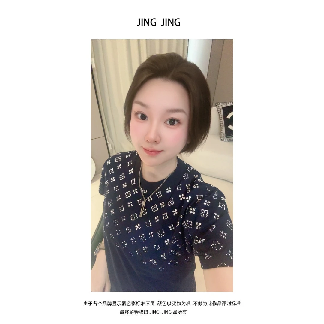 JING JING推荐【花花】2025圆领春夏简约高级修身显瘦短袖T恤