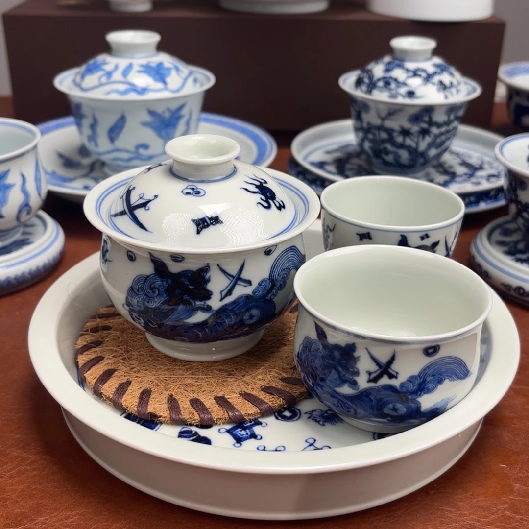 早***阳茶具微瑕手绘仿元狮子四件套景德镇发货