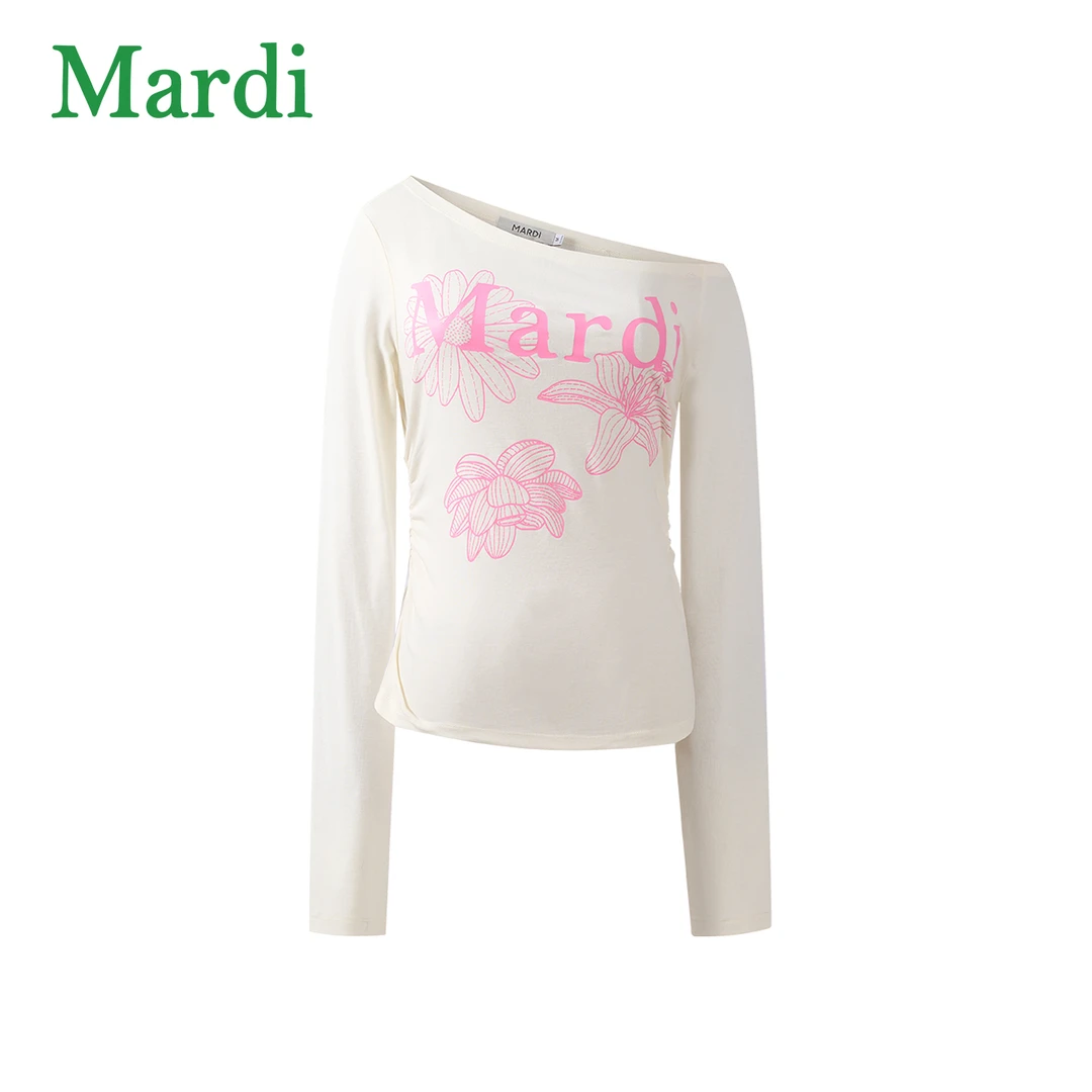 Mardi春季斜肩多花雏菊长袖打底衫大LOGO百搭上衣MTX2612035