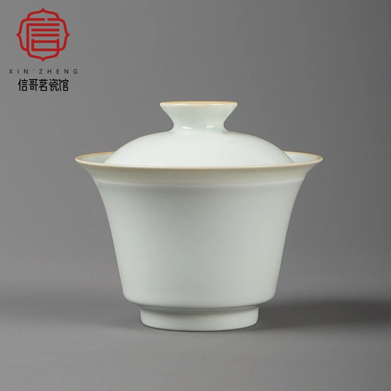 清风功夫茶明月之齋-明月岩茶普洱素胎盖碗景德镇全手工陶瓷茶具