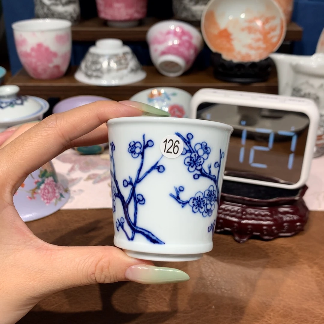 摆件小**?126青花花卉单杯一只微瑕