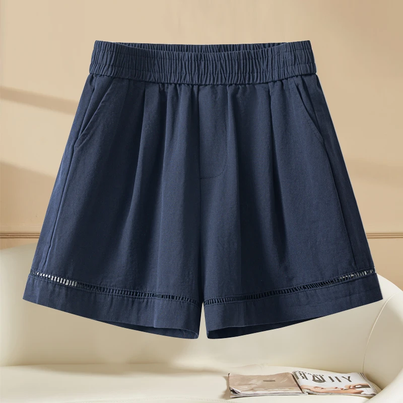 时尚镂空花边阔腿短裤女士夏季2025新款高腰宽松显瘦Aa字休闲热裤