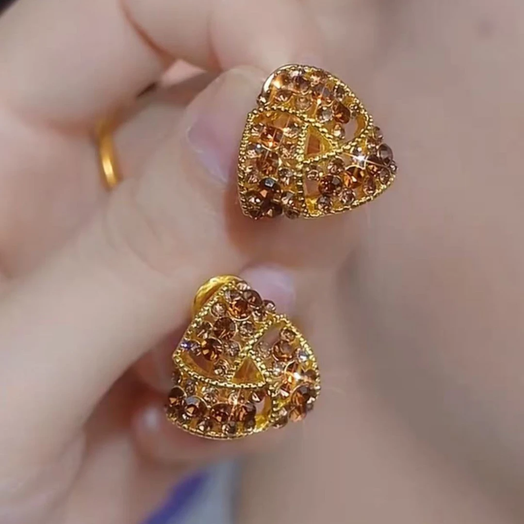 925银合成锆石耳饰 香槟色三角形耳钉简约大气环秋冬新款新年耳饰