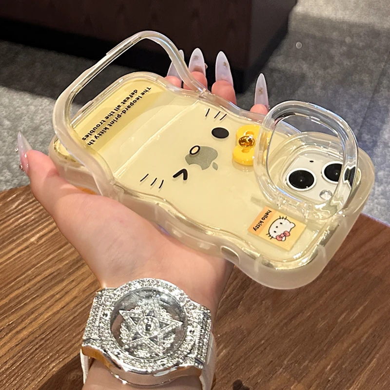 结kt猫适用苹果16透明手机壳13pro双支架15可爱立体14硅创意