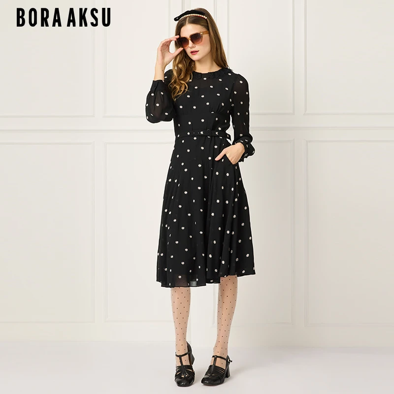 商场同款BORA AKSU泡泡袖蕾丝花边小雏菊刺绣连衣裙B1FBW63300