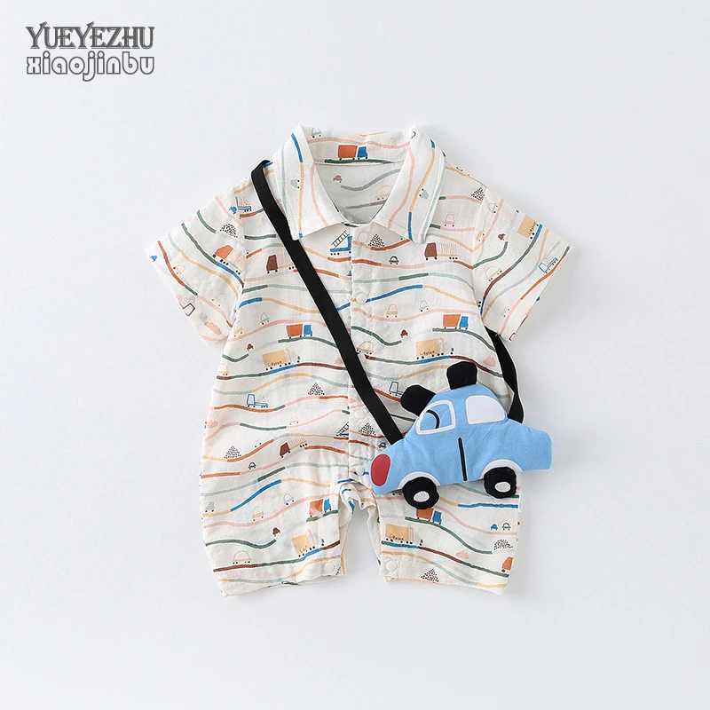 帅气宝宝衣服夏装韩版洋气印花婴儿连体衣夏季薄款半袖卡通哈衣潮