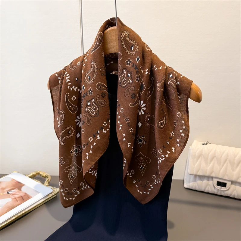 高级感人字纹棉麻感小方巾丝巾仿丝绒头巾披肩防晒围脖时尚小方巾