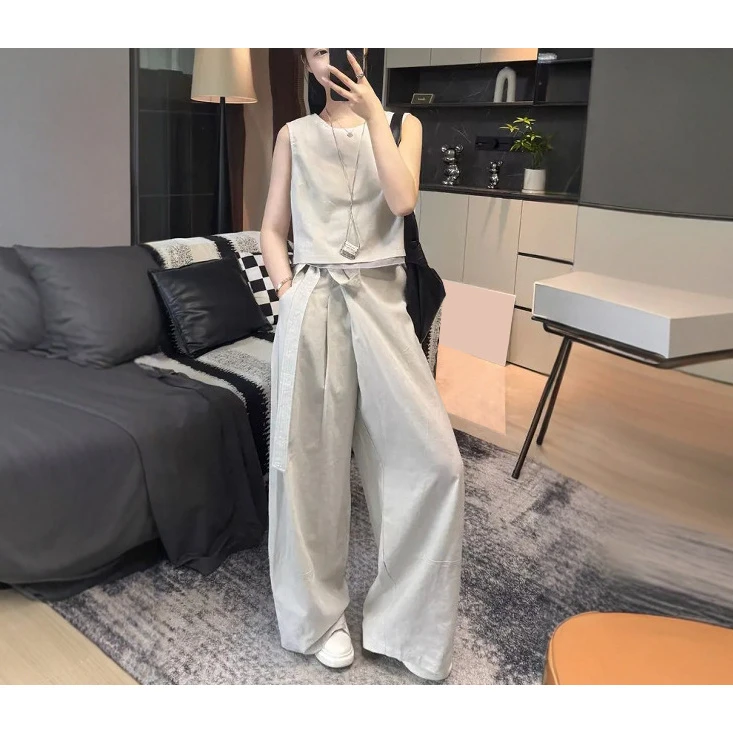 2025韩版新款时尚百搭宽松显瘦无袖背心气质潮流休闲裤两件套女