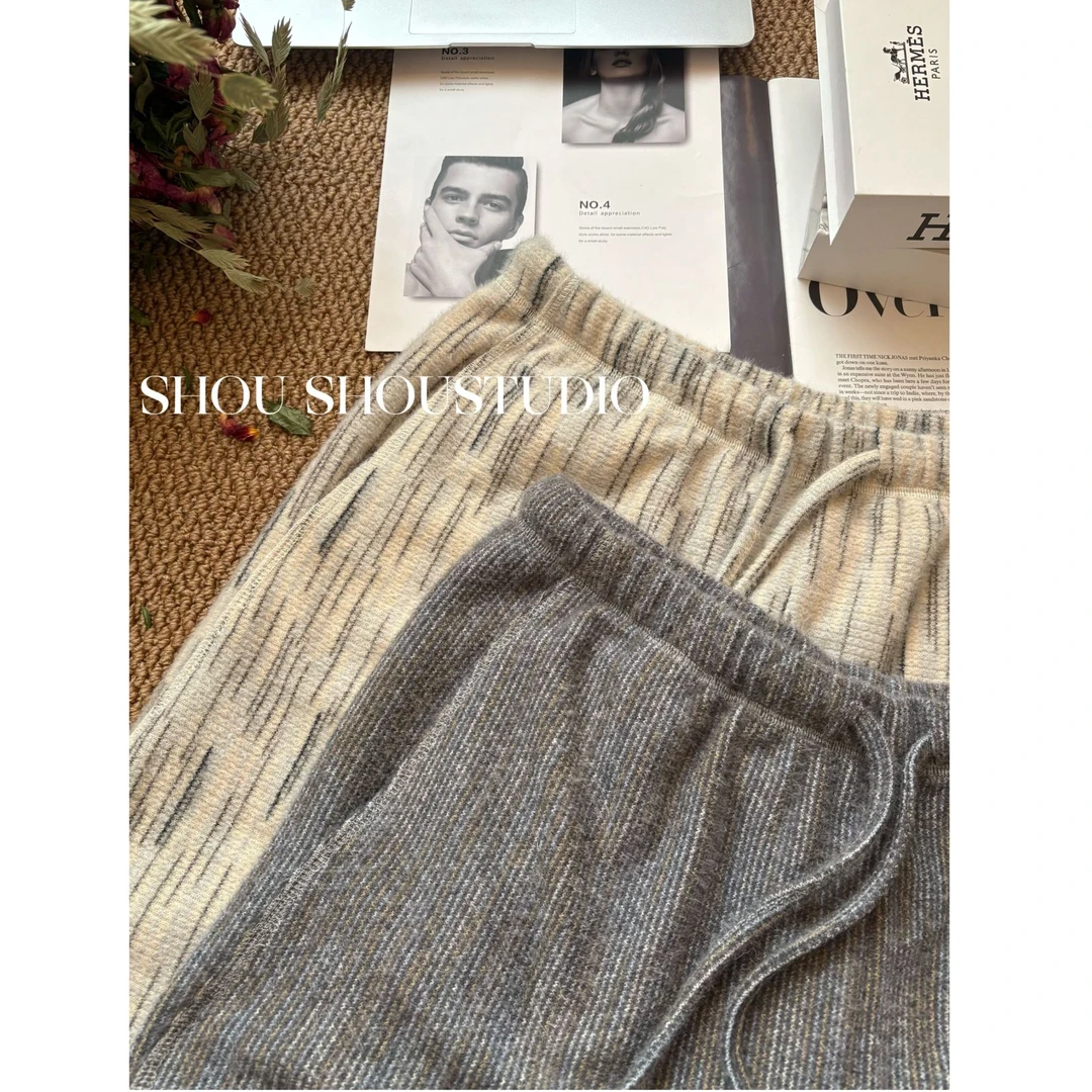 【瘦瘦】咩咩裤-大码磨毛抽绳羊绒细针织百搭高个子长裤S02055