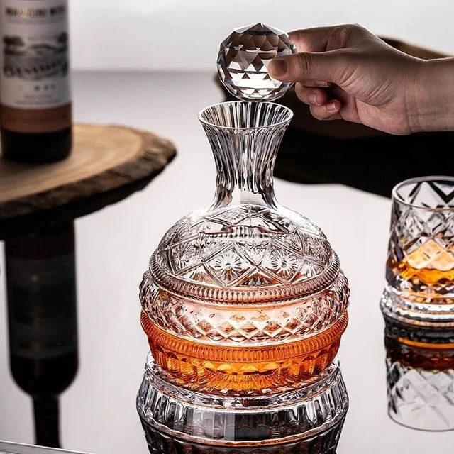 星钻旋转醒酒器红酒杯子家用高颜值轻奢玻璃酒具套装分酒器醒酒壶