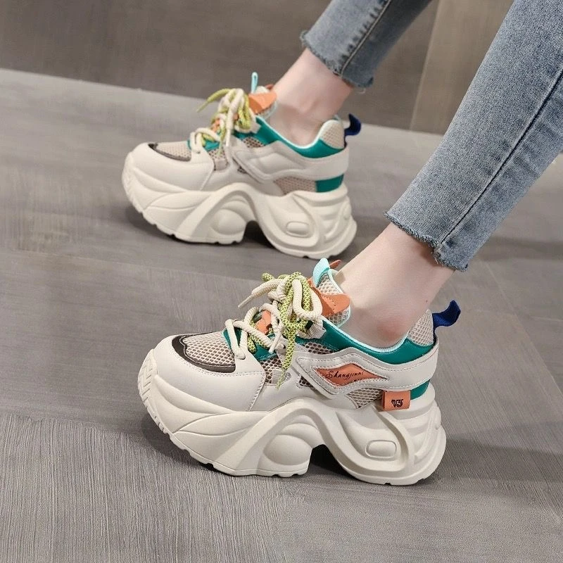 网红老爹鞋女超火夏季新款厚底网面透气运动休闲内增高小白鞋