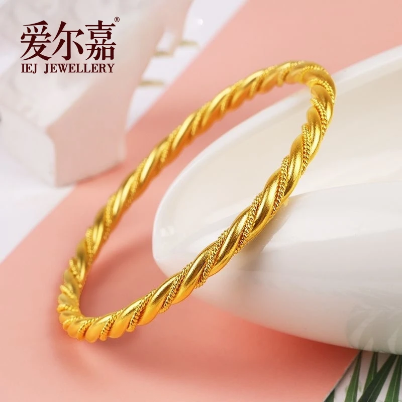 黄金手镯古法传承麻花实心手环女足金999素圈典雅国潮复古设计感