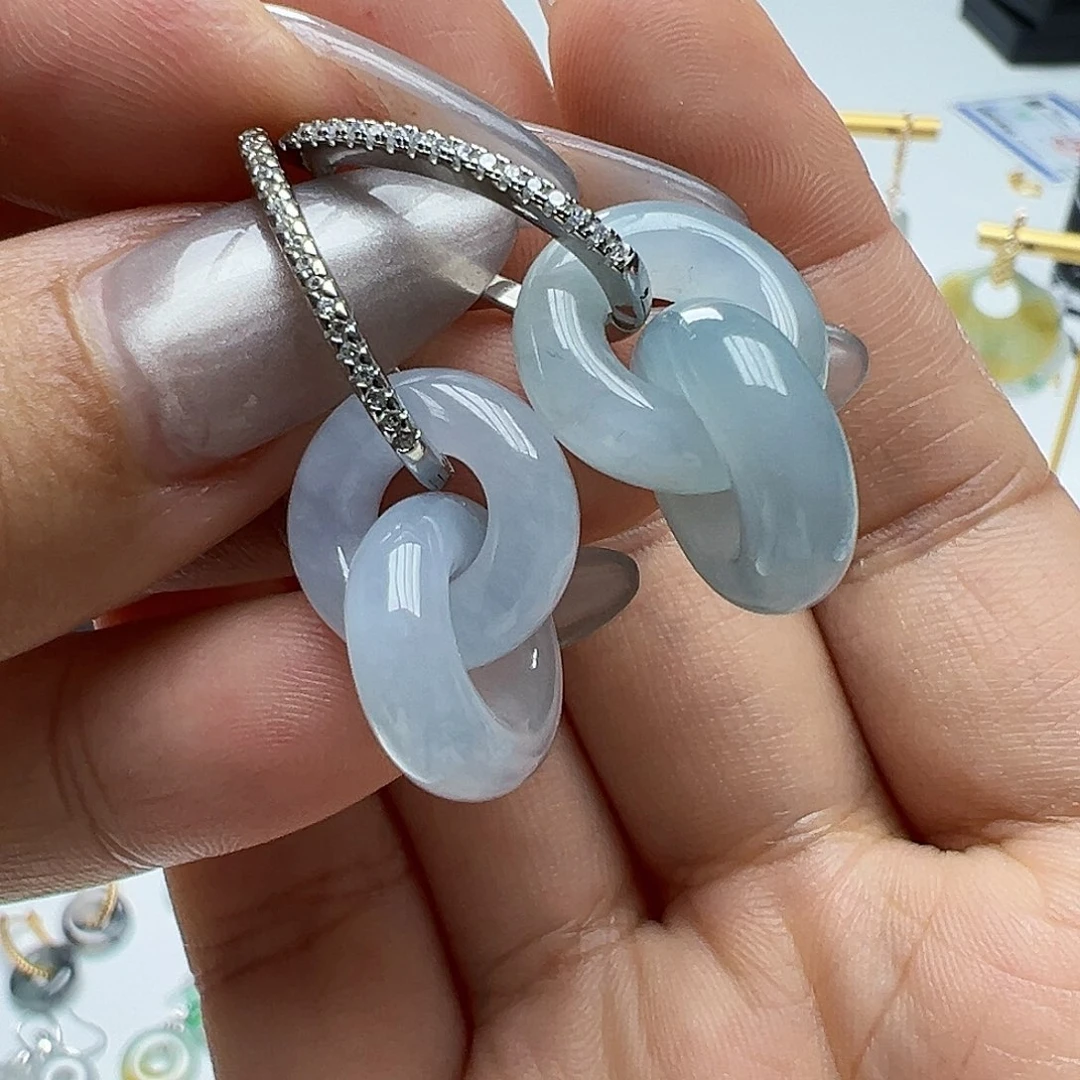 小***子翡翠银S925镶嵌耳饰天然缅甸A货翡翠