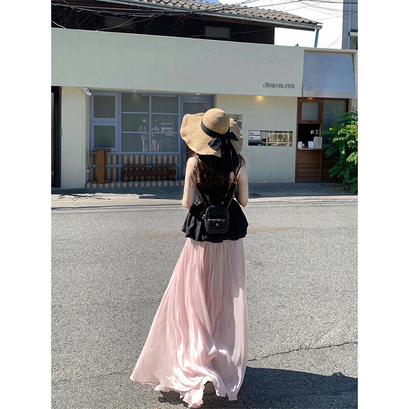 甜美减龄粉色网纱半身裙女2025夏季高腰垂感长裙子独特漂亮a字裙