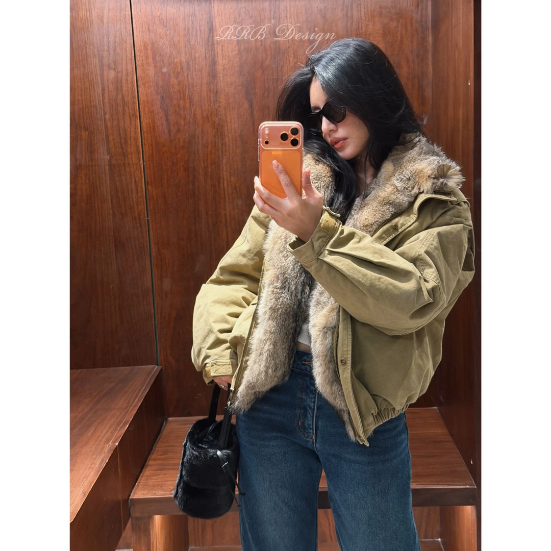 RRB Design 宽松显瘦可拆卸毛领保暖百搭休闲白鹅绒服夹克羽绒服