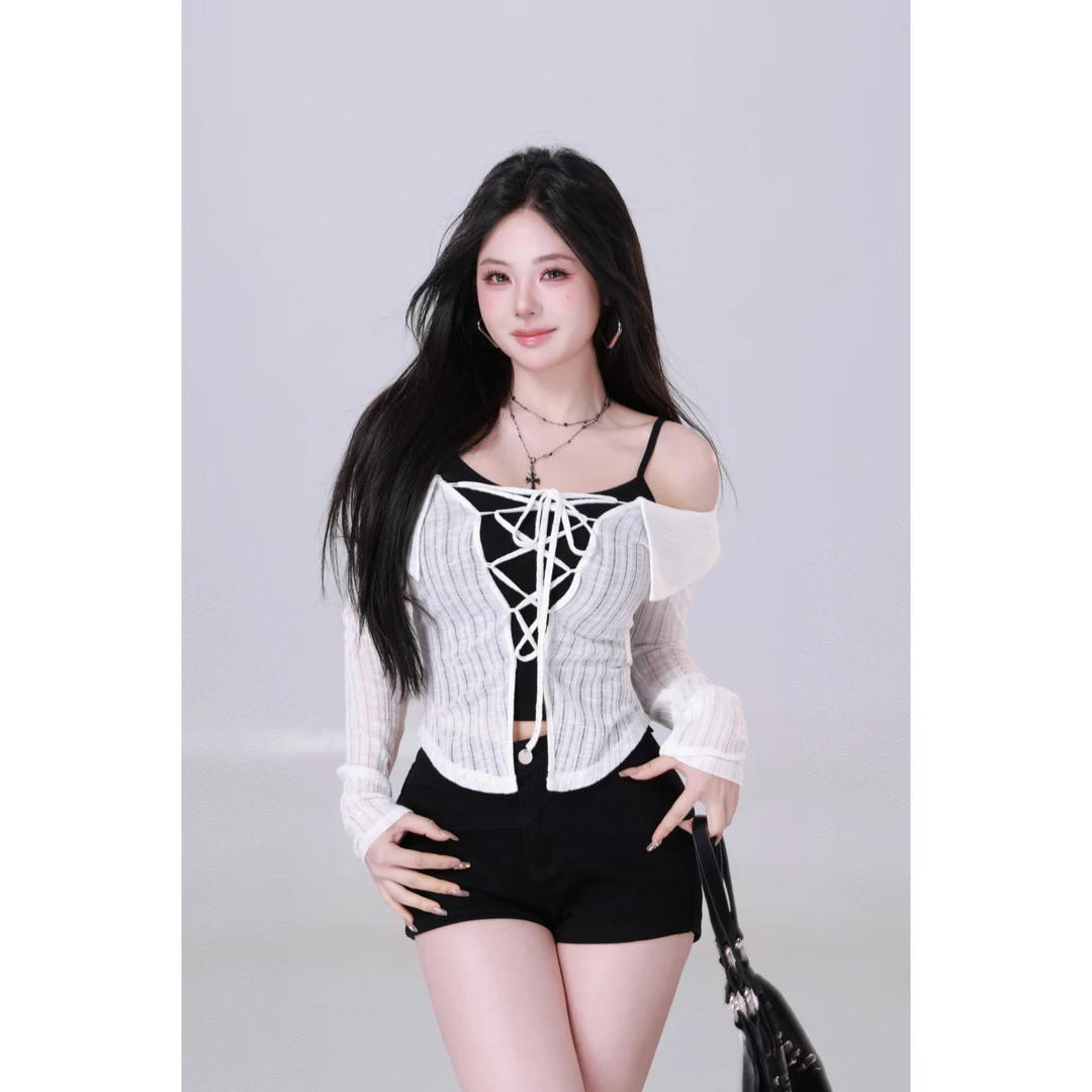 MengFairy【巴塞绮梦】黑色吊带纯欲上衣辣妹套装4439M4440M