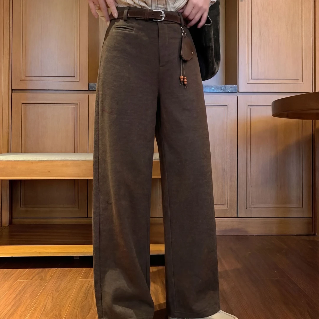 CocoHerben秋冬季新款垂感极简时尚气质百搭加绒保暖直筒裤HB1232