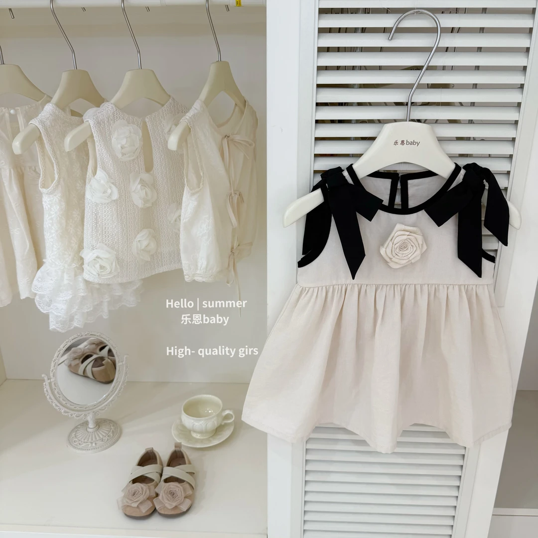 【乐恩童装】原创高级感女童夏季米色背心裙时髦洋气公主裙玫瑰裙子
