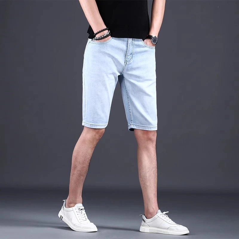 Cebrodz香港夏季薄款五分牛仔短裤男高端美式浅蓝色潮流百搭中裤