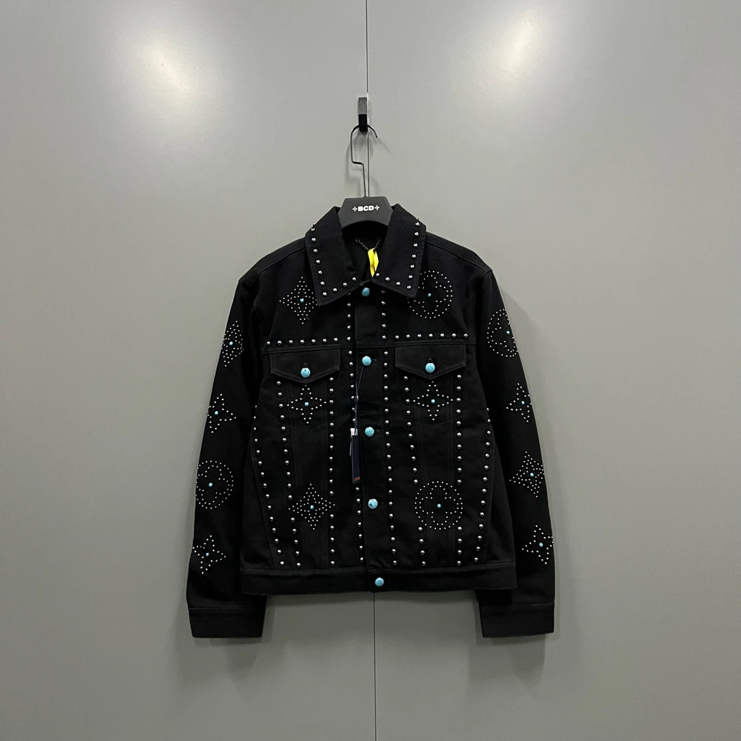 全新未使用 LouisVuitton/路易威登 lv 绿松石铆钉刺绣牛仔外套48