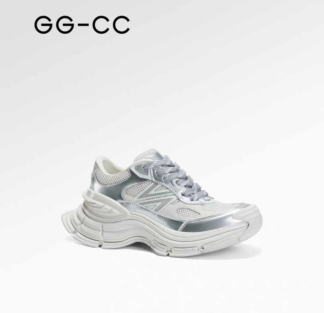 GGCC【星河碎片】2025年春季新款潮流厚底老爹鞋女银色运动休闲鞋