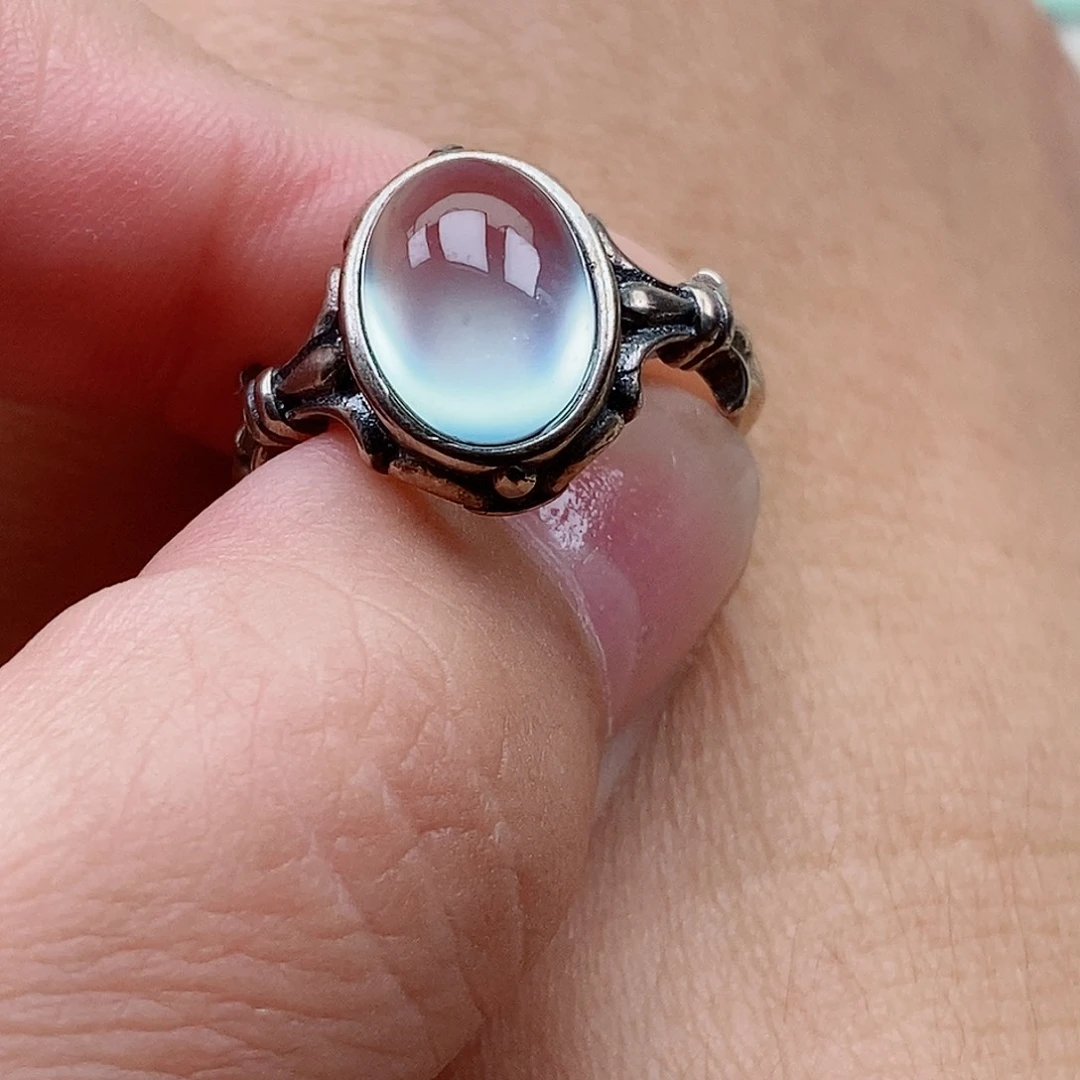 银S925镶嵌蛇纹石玉戒指