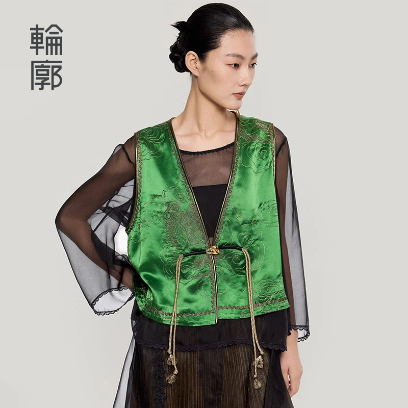 轮廓新露中式国风绣花马甲时尚复古宽松百搭民族风马夹女L251Y011